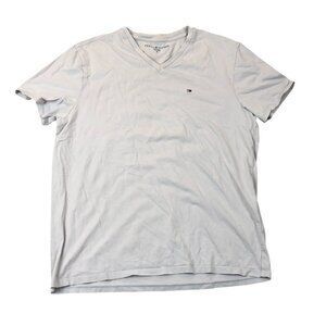 Tommy Hilfiger Womens T-Shirt Medium V-Neck Casual White Tee Classic Short Sleev
